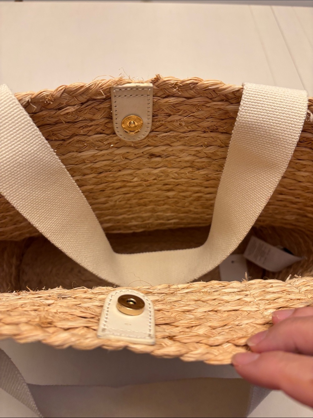 J. Crew Natural Straw Tote with Cream Webbing Handles - Picture 2 of 3
